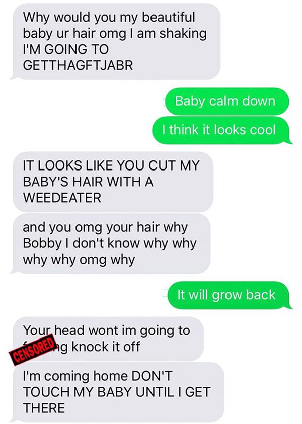 dad scares wife shaved sons hair