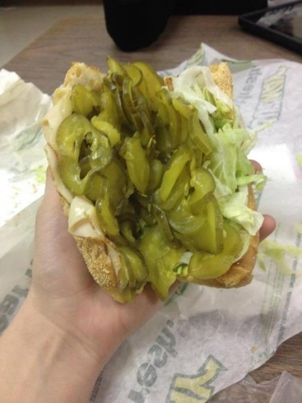 extra pickles at subway overload