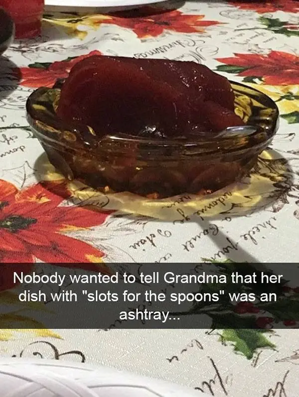 grandma uses ash tray as dish