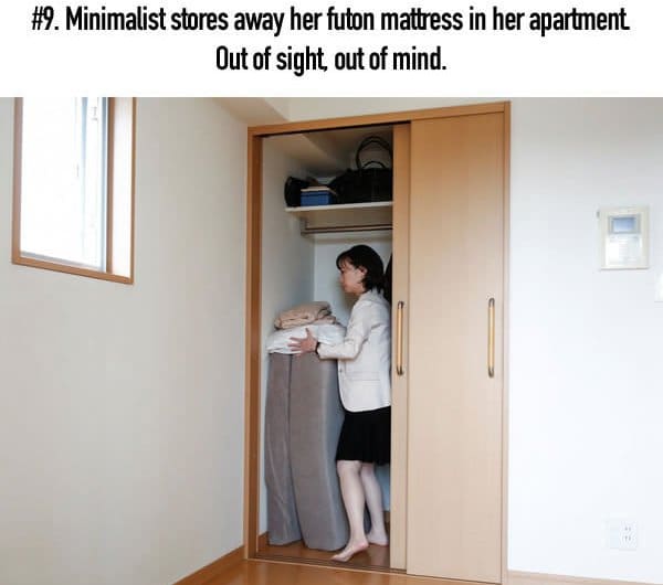 japanese minimalist mattress in wardrobe