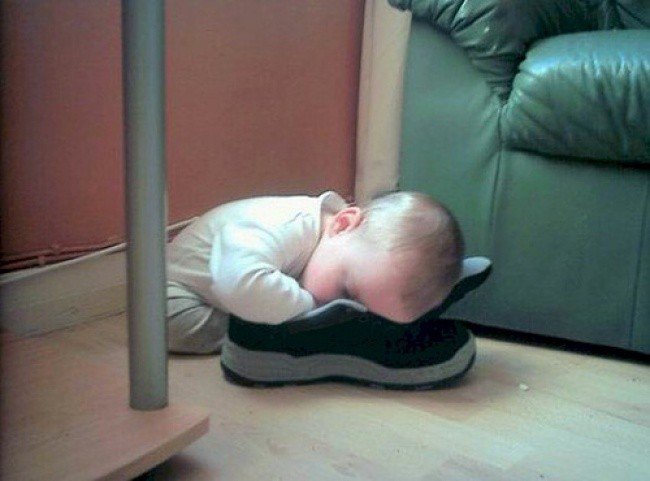 kids sleeping weird places shoe