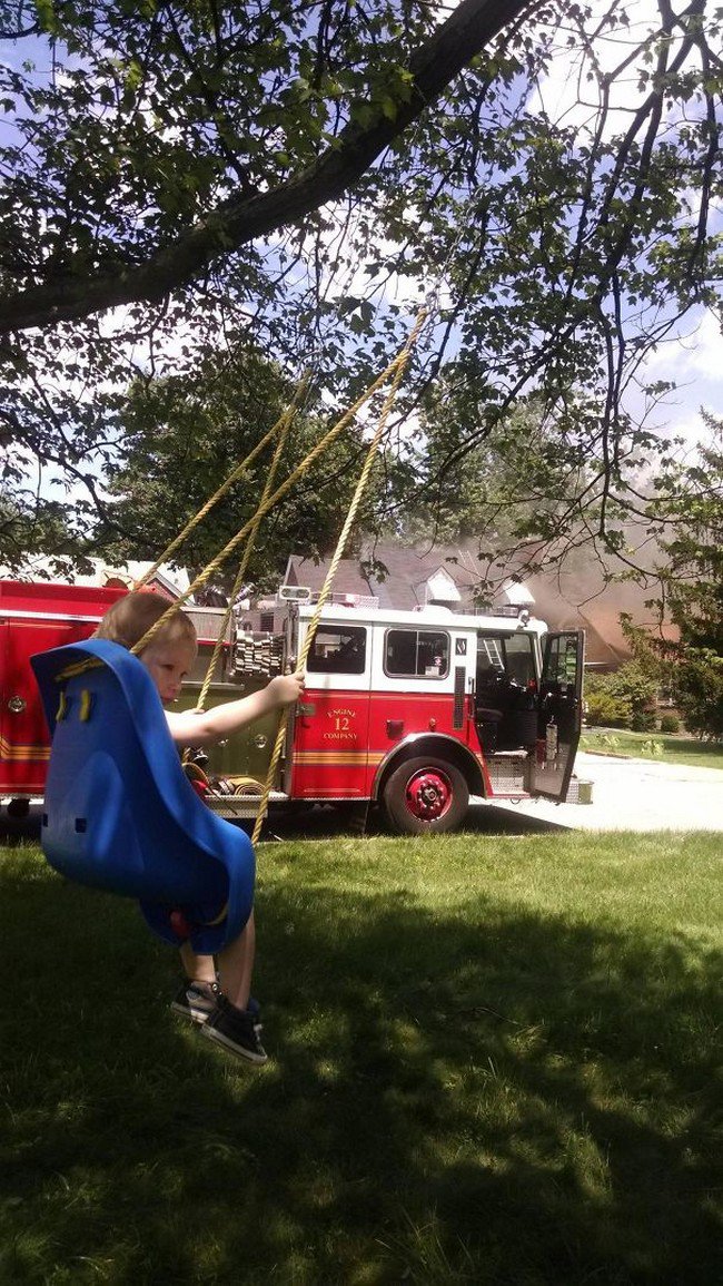 people who dont care child swing fire truck