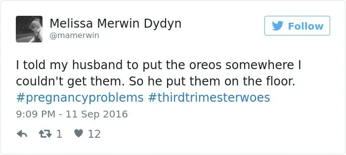 pregnancy tweets oreos on the floor