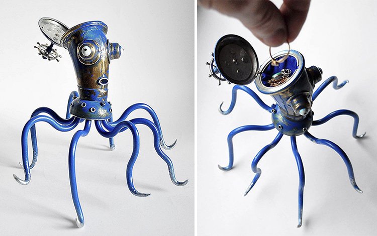 steampunk sculptures octopus jewellry box