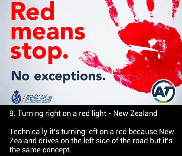 turning left on a red light banned new zealand