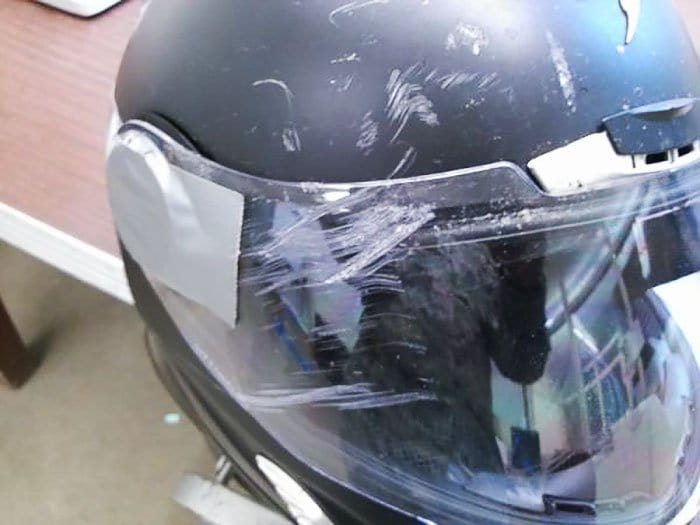 concrete damaged helmet