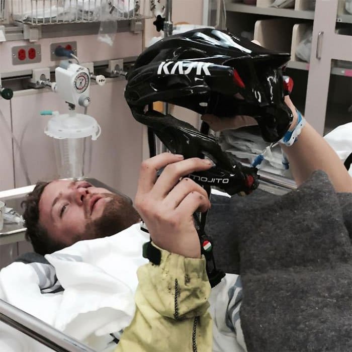 damaged bicycle helmet