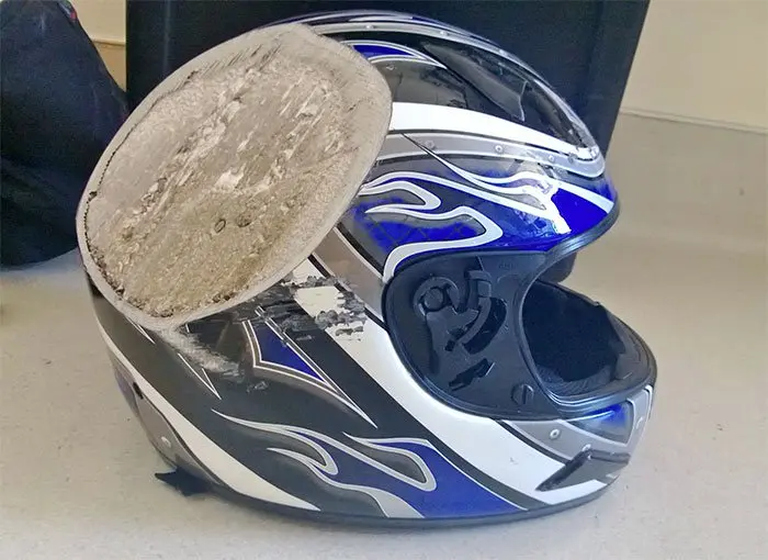 damaged motorbike helmet