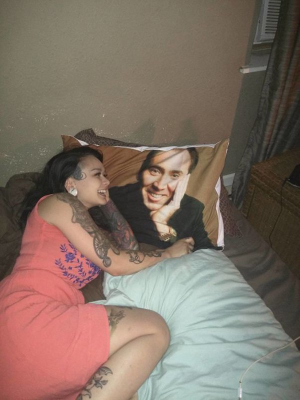 drunk purchases nicolas cage pillow