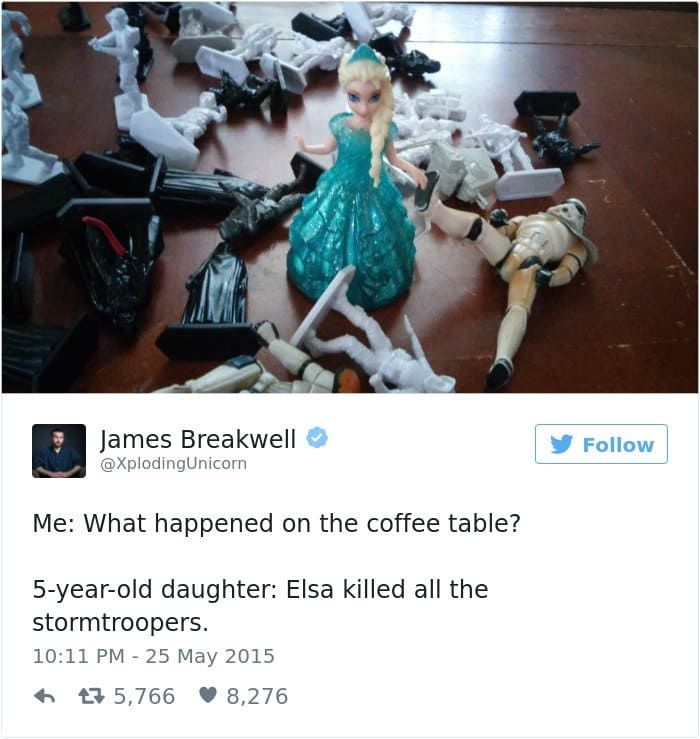 funny kid tweets elsa killed the stormtroopers