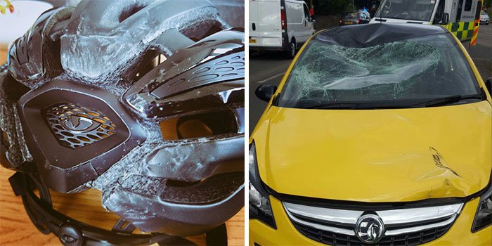 helmet damage after hitting windscreen