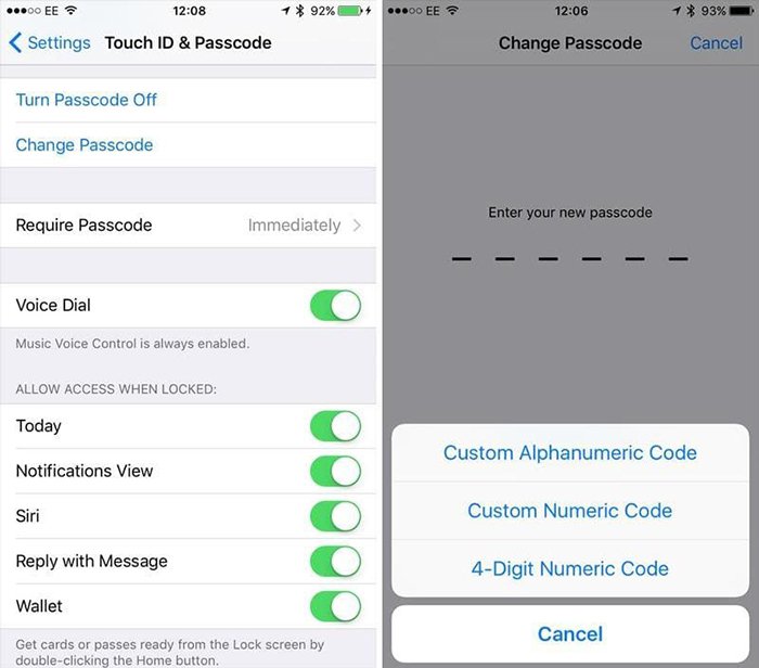 iphone features alphanumeric passcode