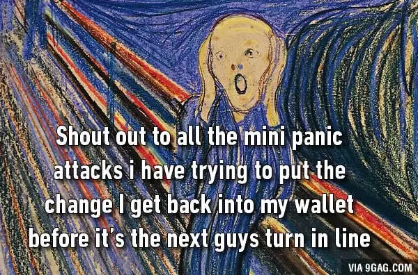mini panic attacks putting change in wallet