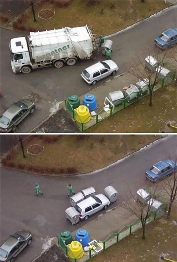 revenge stories garbage men block car in