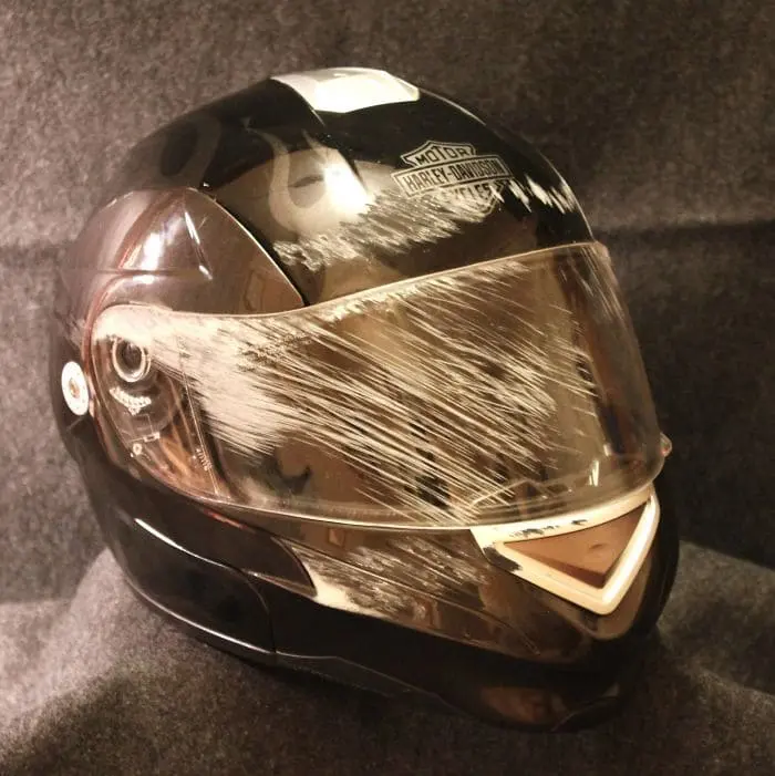 scratched bike helmet