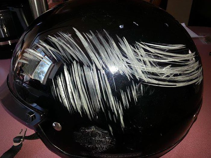 scratched helmet