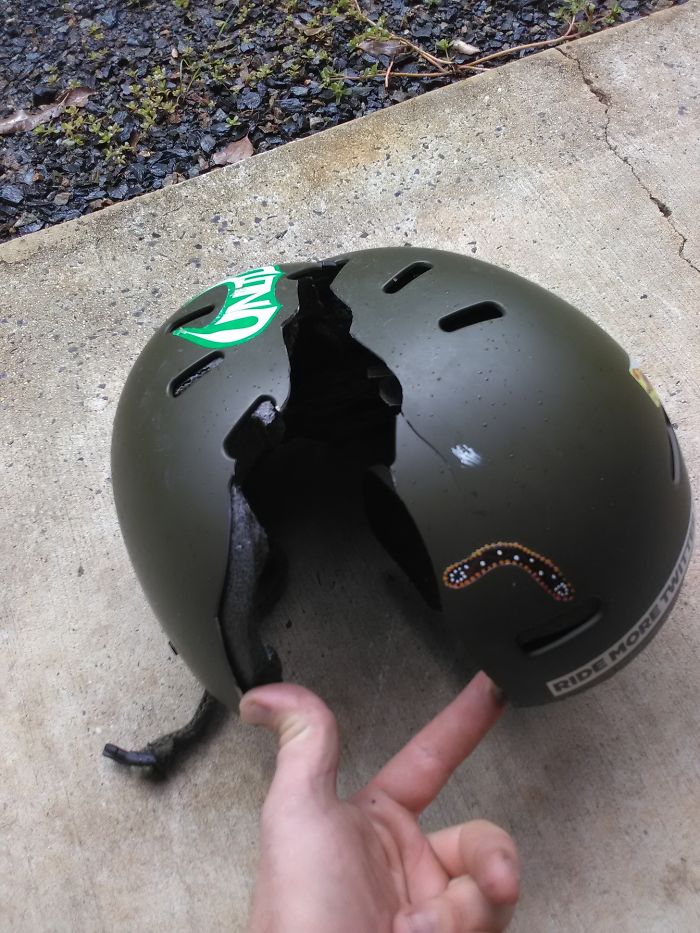 snow helmet broken in half