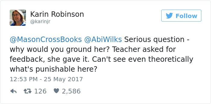 tweet about girl who gave teacher feedback