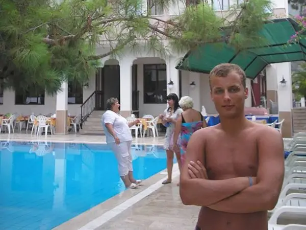 woman about to fall in pool