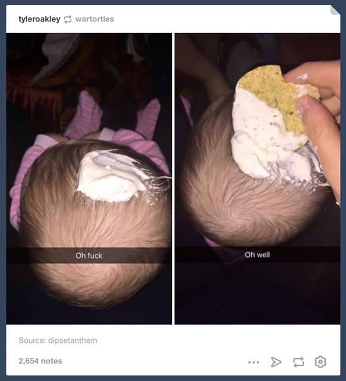Clever People dip falling on babys head