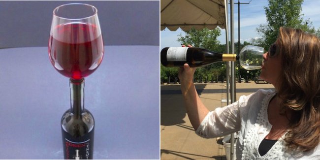 Cool Stuff wine glass attaches to bottle