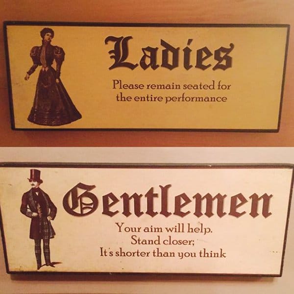 Creative Bathroom Signs ladies please remain seated men stand closer