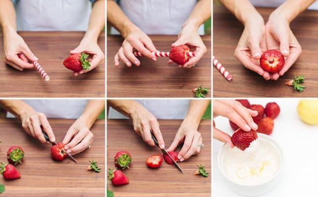 Ingenious Life Hacks remove strawberry stems with a straw