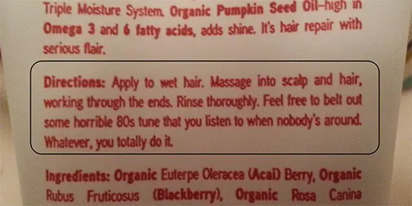 funny product instructions feel free to belt out shampoo