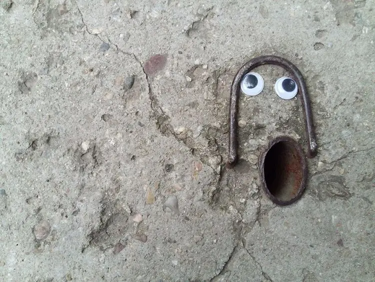 googly eyes on broken things hole in floor