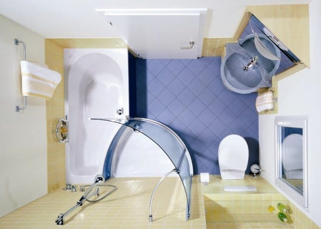 ideas-for-small-bathrooms place major elements in corners