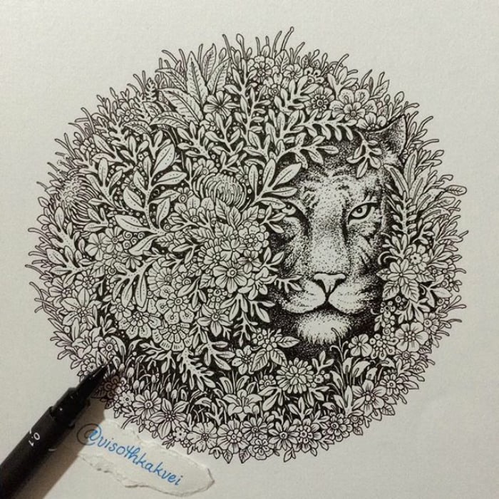 visoth kakvei doodles lion hiding