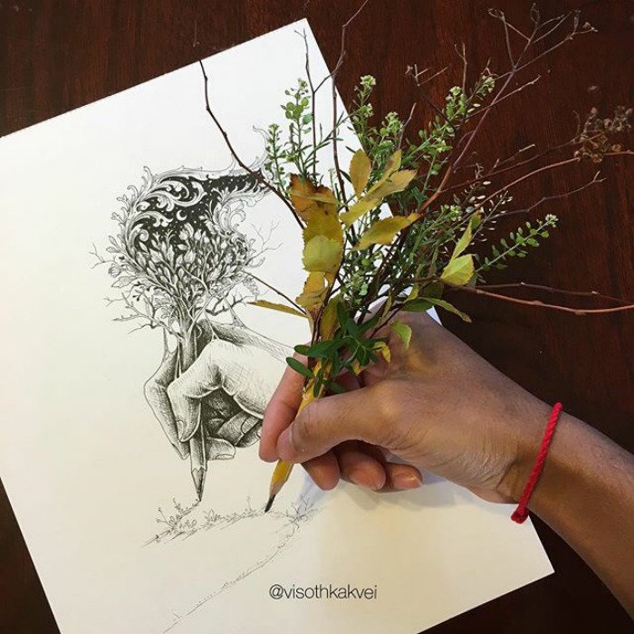 visoth kakvei doodles pencil with leaves