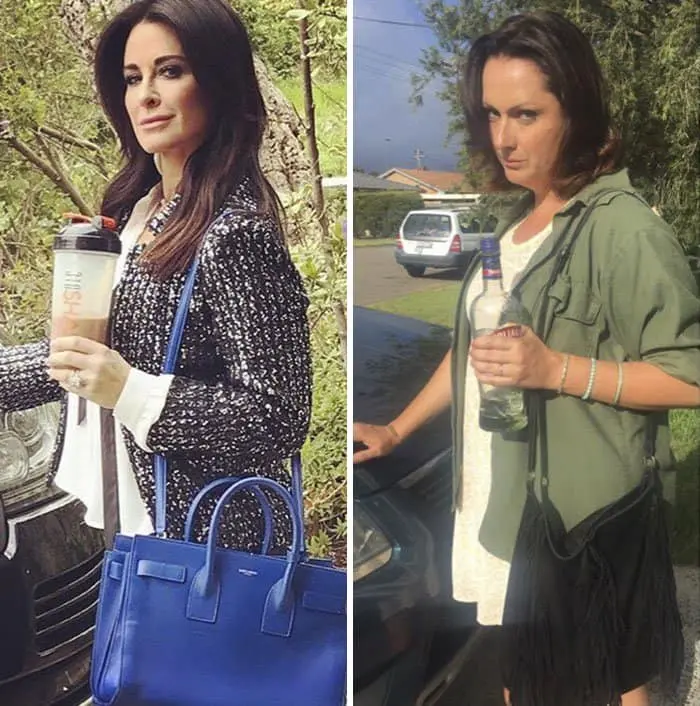 Comedienne Hilariously Recreates Celebrity Instagram Photos bottle and handbag