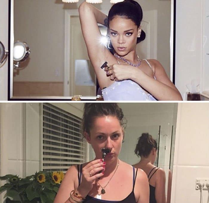 Comedienne Hilariously Recreates Celebrity Instagram Photos shaving