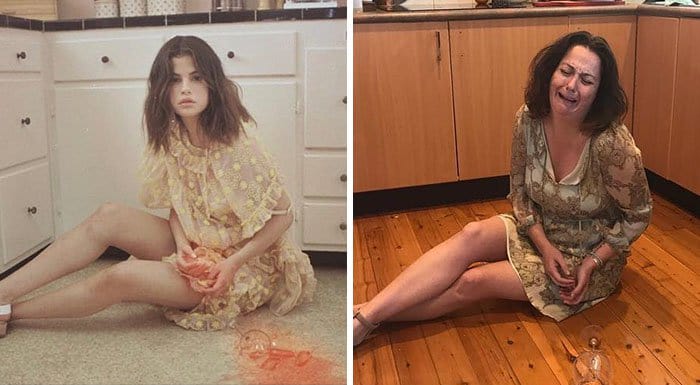 Comedienne Hilariously Recreates Celebrity Instagram Photos smashed wine