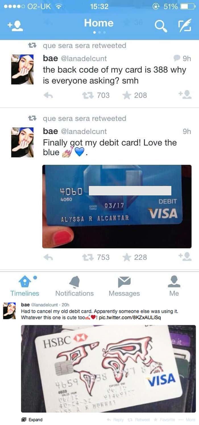 Facepalm Moments bank card on twitter