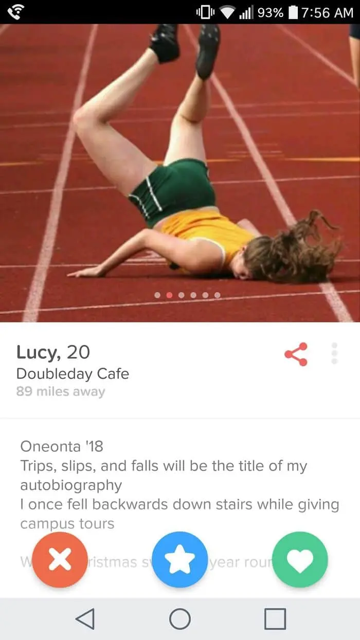 Funny Tinder Profiles lucy slips trips and falls