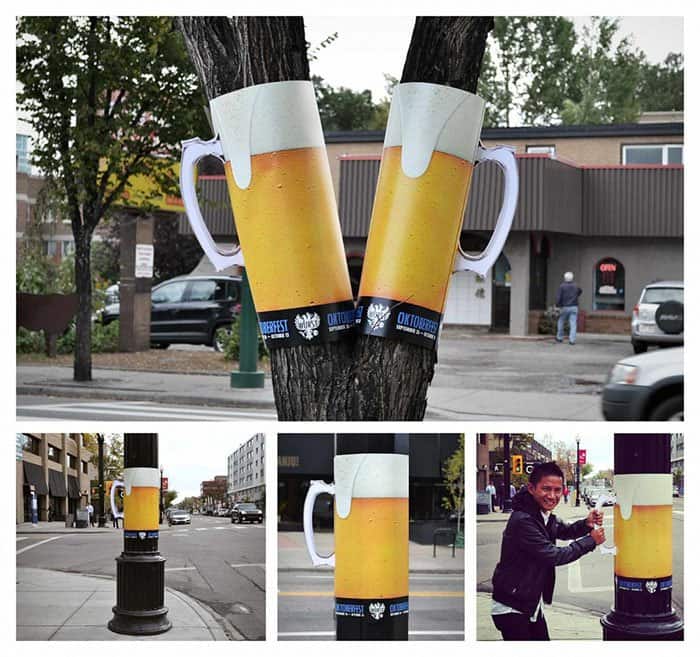 Genius Examples Of Advertising mugs of beer on trees octoberfest