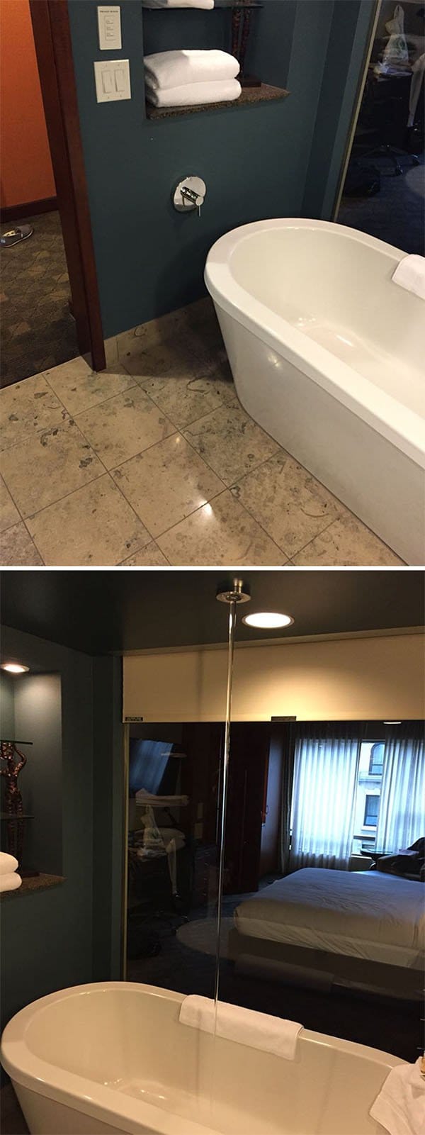 Genius Hotels bath fills from ceiling