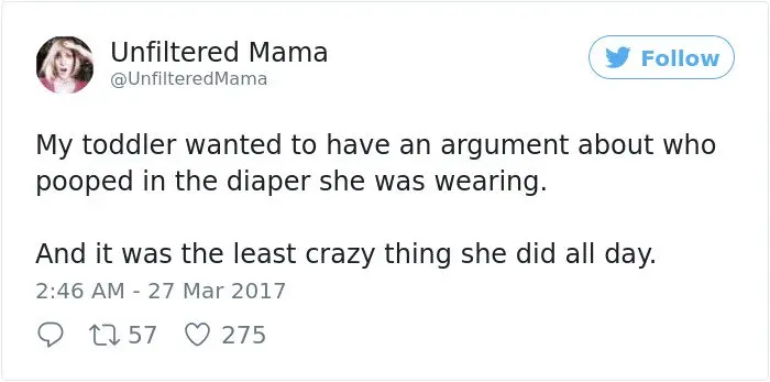Hilarious Parenting Tweets arguement about who pooped in her diaper