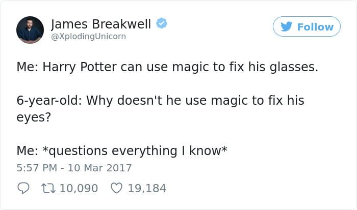 Hilarious Parenting Tweets harry potter fix his eyes