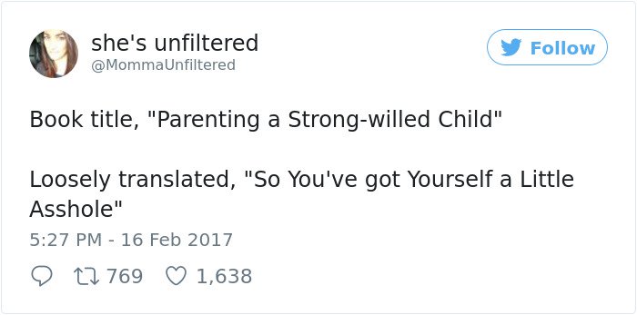 Hilarious Parenting Tweets parenting a strong willed child