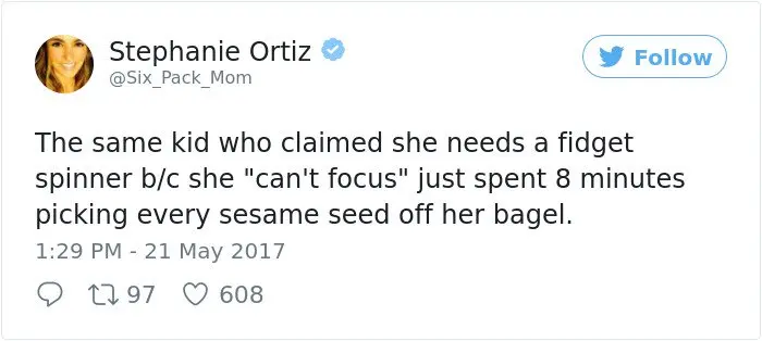 Hilarious Parenting Tweets picking seeds off a bagel