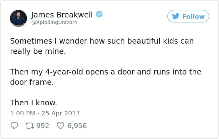 Hilarious Parenting Tweets run into door frame