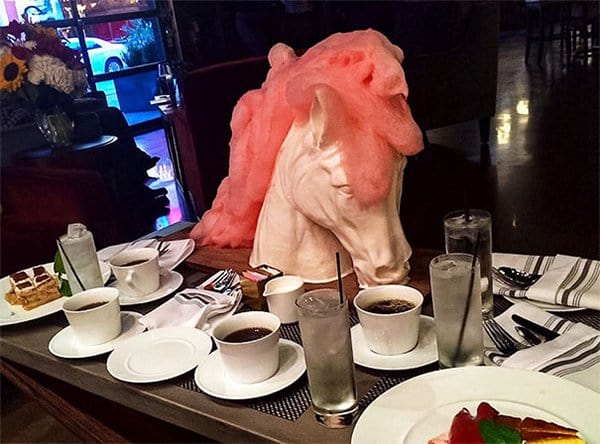 Hipster Restaurants Went Too Far With Food Serving cotton candy on horse head