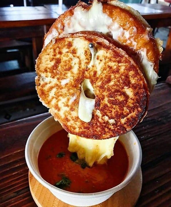 Hipster Restaurants Went Too Far With Food Serving grilled cheese over soup