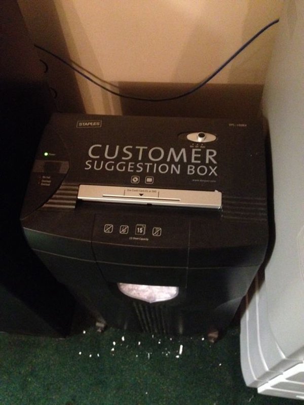 Hotel Fails customer suggestion box shredder
