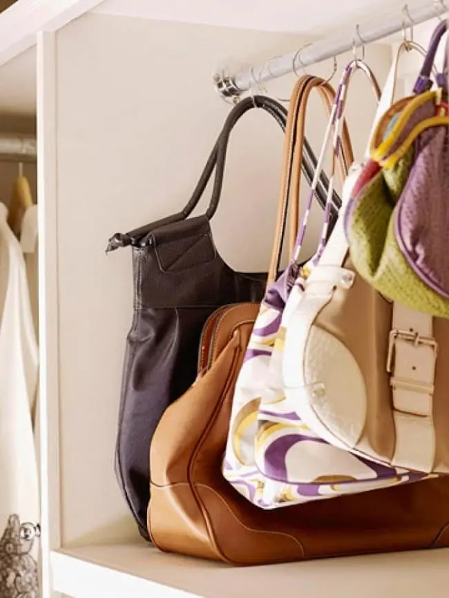 Ways To Organize Your Home handbags on shower hooks