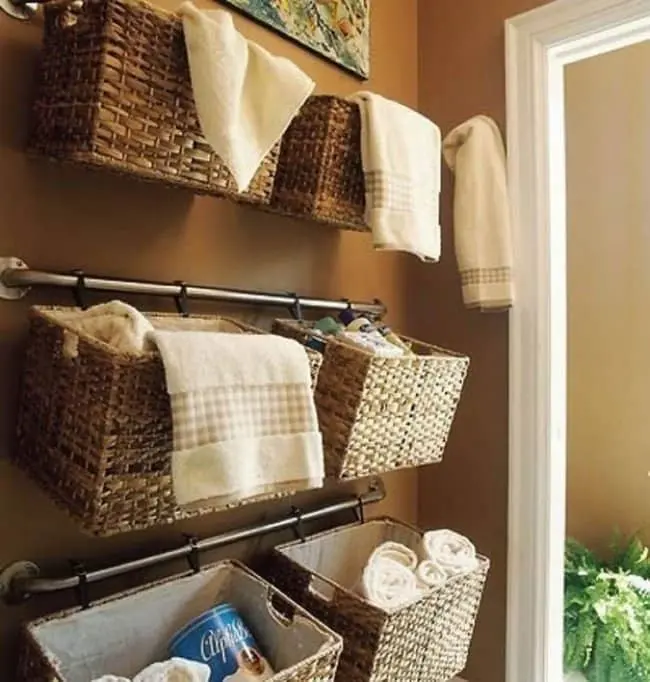 Ways To Organize Your Home towel rail with baskets