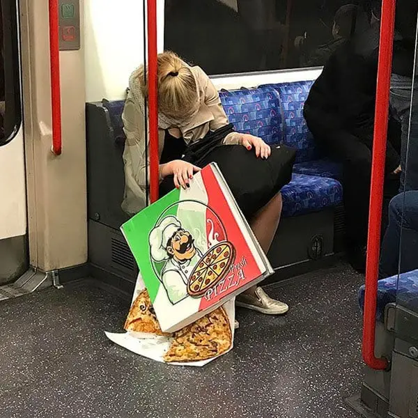 Weirdest People Ever Spotted On The Subway 8 am pizza sliding